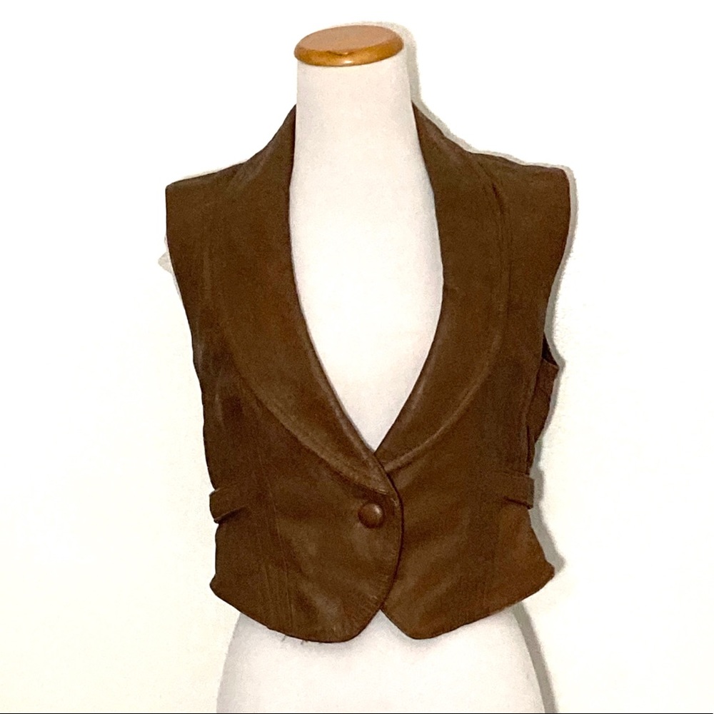 MNG Collection Leather Vest Brown Small